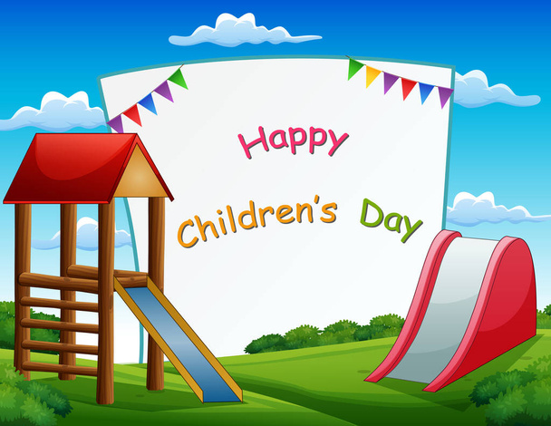 Happy children's day poster with park background - Vector, Image