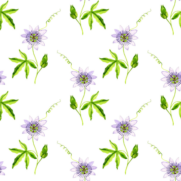 seamless pattern with watercolor drawing passiflora - Φωτογραφία, εικόνα