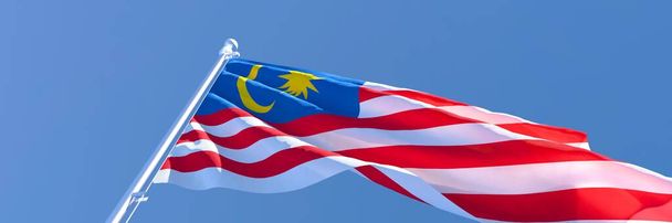 3D απόδοση της εθνικής σημαίας της Μαλαισίας κυματίζει στον άνεμο - Φωτογραφία, εικόνα