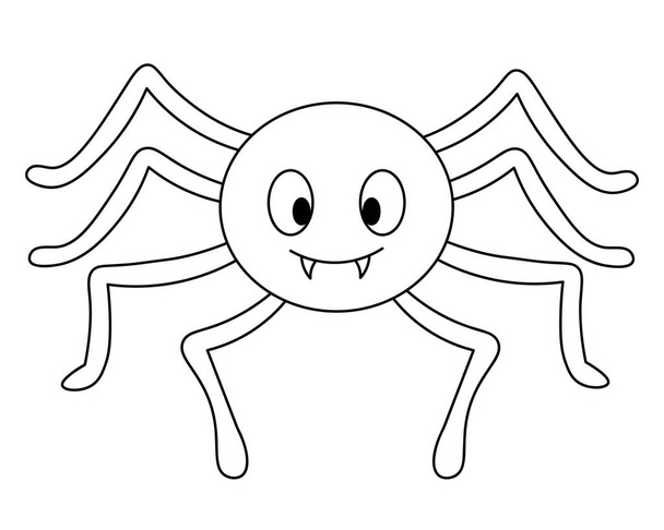 Spider. Sketch. Cute toothy. Vector illustration. Coloring book for children. Outline on an isolated white background. Doodle style. Halloween symbol. A clever hunter. All Saints Day. Idea for web design. - Vektor, Bild