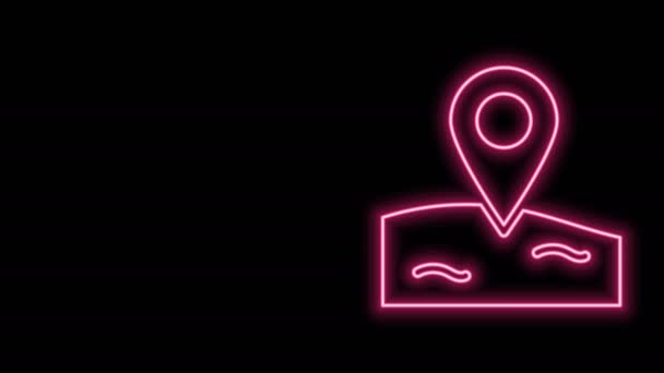 Leuchtende Neon-Linie Location Angeln Symbol isoliert auf schwarzem Hintergrund. Fischerort. 4K Video Motion Grafik Animation - Filmmaterial, Video