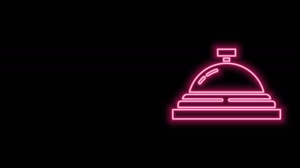 Leuchtende neonfarbene Hotelglocke auf schwarzem Hintergrund. Empfangsglocke. 4K Video Motion Grafik Animation - Filmmaterial, Video