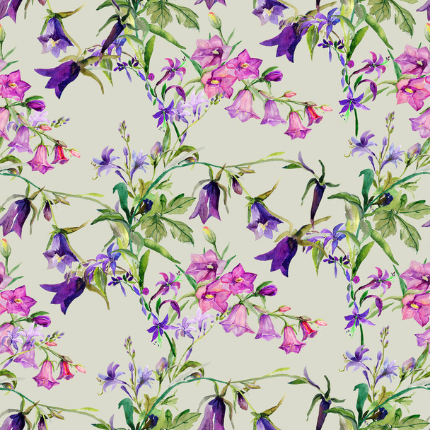 Seamless pattern of watercolor wildflowers.Picture on white and colored background.Print for textile products.Textile design. - Foto, immagini