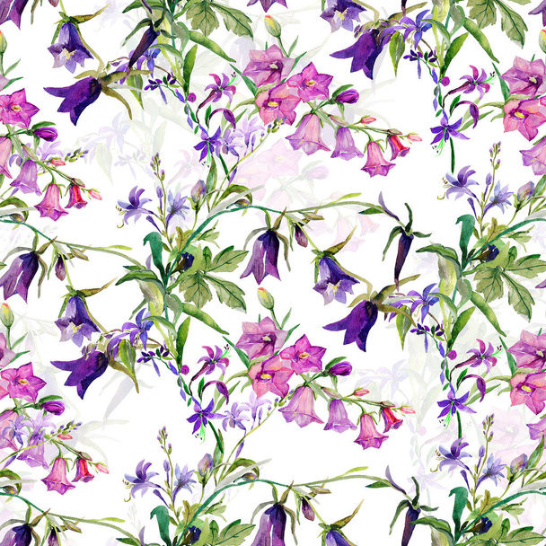 Nahtloses Muster von Aquarell-Wildblumen. Bild auf weißem und farbigem Hintergrund. Druck für Textilprodukte. Textildesign. - Foto, Bild