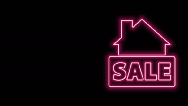 Glowing neon line Hanging sign with text Sale icon isolated on black background. Signboard with text Sale. 4K Video motion graphic animation - Footage, Video