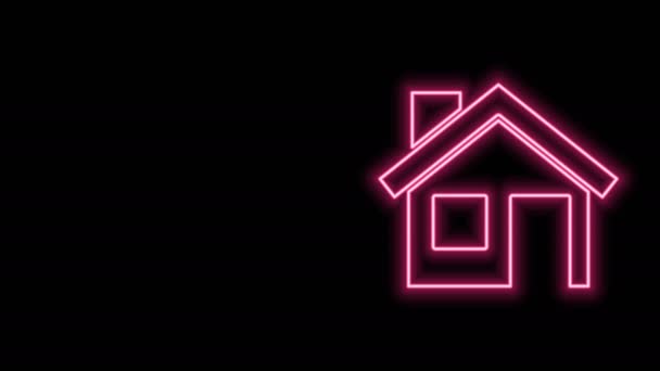 Leuchtende Leuchtschrift House Symbol isoliert auf schwarzem Hintergrund. Heimatsymbol. 4K Video Motion Grafik Animation - Filmmaterial, Video
