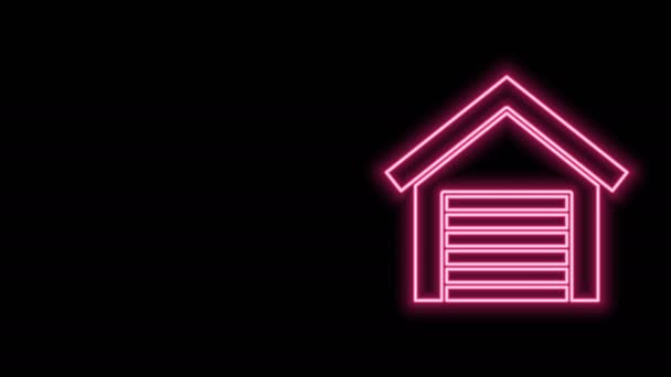 Gloeiende neon lijn Garage pictogram geïsoleerd op zwarte achtergrond. 4K Video motion grafische animatie - Video