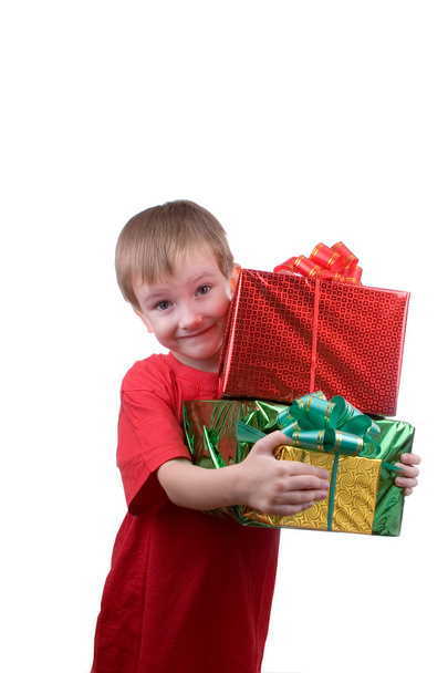 Happy boy with presents - Фото, изображение
