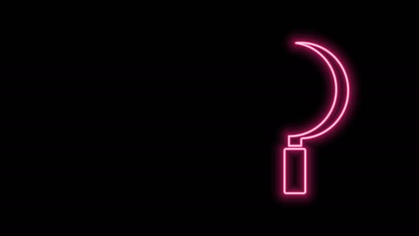Ragyogó neon vonal Sarló ikon elszigetelt fekete háttérrel. Szedem a horgot. 4K Videó mozgás grafikus animáció - Felvétel, videó