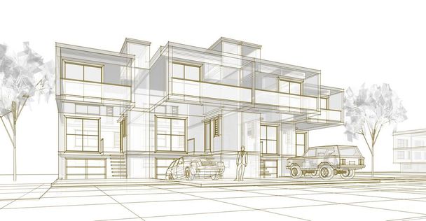 casa adosada boceto arquitectónico 3d ilustración - Foto, imagen