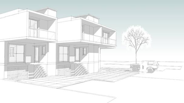 αρχοντικό αρχιτεκτονικό σκίτσο 3D εικονογράφηση - Φωτογραφία, εικόνα