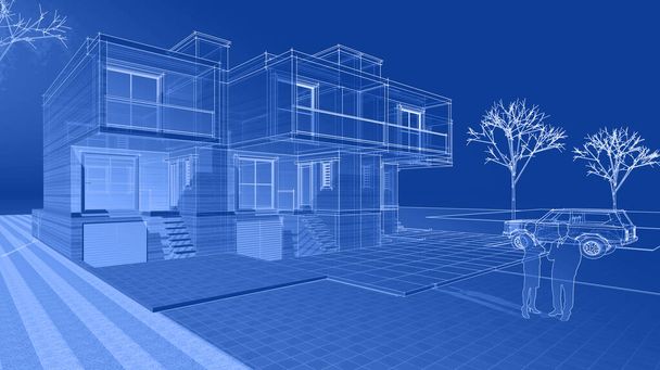 schizzo architettonico casa a schiera 3d illustrazione - Foto, immagini