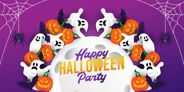 Halloween background vector illustration design template. Decorative Halloween vector background in trendy cartoon style. Happy Halloween banner, poster, greeting card or party invitation background - Vector, Image