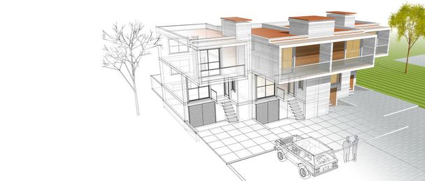 maison de ville esquisse architecturale illustration 3D - Photo, image