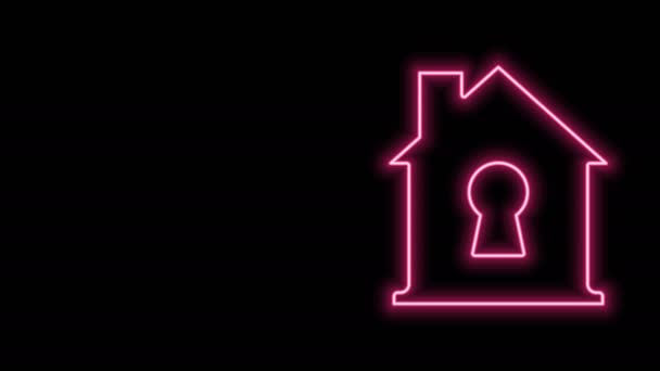 Linea al neon luminosa House sotto l'icona di protezione isolata su sfondo nero. Casa e scudo. Protezione, sicurezza, sicurezza, protezione, concetto di difesa. Animazione grafica 4K Video motion - Filmati, video