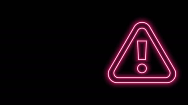 Világító neon vonal Felkiáltójel háromszög ikon elszigetelt fekete háttér. Figyelmeztető jel, óvatos, figyelem, veszélyjelző jel. 4K Videó mozgás grafikus animáció - Felvétel, videó