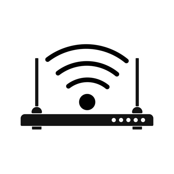 Значок маршрутизатора беспроводных сигналов. Плоская черная икона Wi-Fi Router - Вектор,изображение