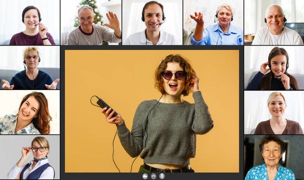 Багатоетнічна бізнес-команда обговорює відеодзвінки. Вид ззаду на ділову жінку на відеоконференції з босом і його колегами під час онлайн-зустрічі. Старша жінка у відеозв'язку
  - Фото, зображення