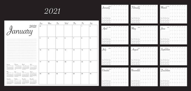 Jahr 2021 Tischkalender Vektor Illustration, einfaches und sauberes Design. - Vektor, Bild