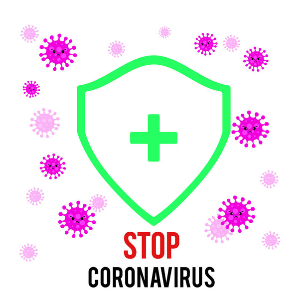 Zastavte Coronavirus Covid-19 ikonu, karanténní biohazard znamení. Novel stop Coronavirus Bakteria Concepts. Nebezpečná epidemie koronaviru. - Vektor, obrázek
