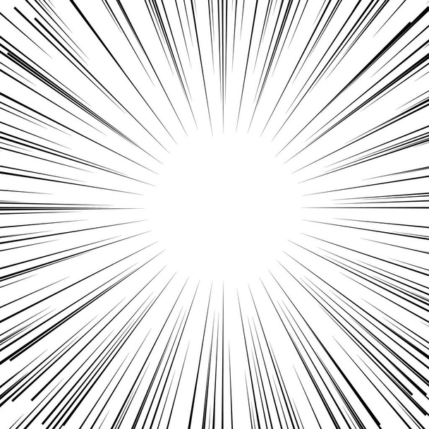 Beweging radiale zoom speed line op witte achtergrond voor stripboeken. Manga snelheid frame, actie, explosie achtergrond. - Vector, afbeelding