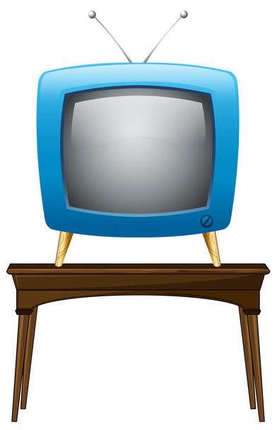 木製のテーブルの上の青いテレビ - ベクター画像