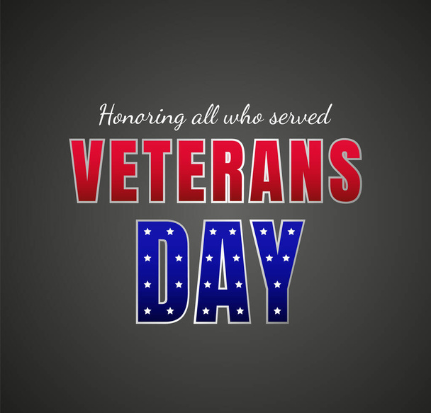 Honoring all who served. Veterans day in the United States celebration banner design template in vector. Text on grey background - Vektor, Bild