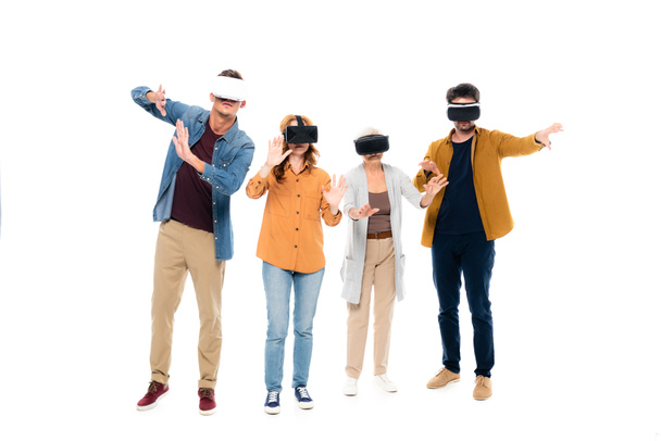 Men and women in casual clothes using vr headsets isolated on white - Fotó, kép