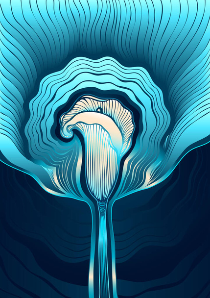 Διακοσμητικό φόντο με αφηρημένο λουλούδι Calla σε Zen κουβάρι ή Zen doodle στυλ μπλε για συσκευασία καλλυντικών άρωμα ή για διακόσμηση διαφορετικά πράγματα ή ανθίσει επισκέφθηκε κάρτα - Διάνυσμα, εικόνα