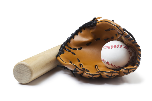 Baseball-käsine, lepakko ja pallo - Valokuva, kuva