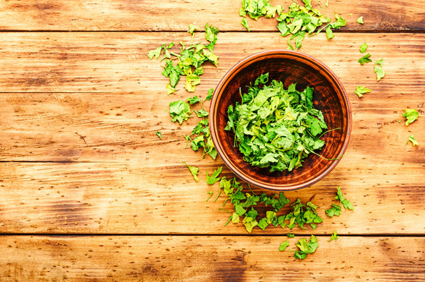 Condiment or spice made from dried green parsley.Copy space - 写真・画像