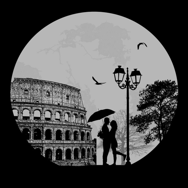 silhouet van het paar in rome, vectorillustratie - Vector, afbeelding