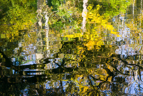 Pond colorful water reflection abstract background, autumn time - Photo, Image