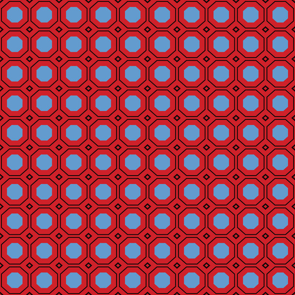 Textura de fondo de patrón sin costura vectorial con formas geométricas, coloreadas en colores azul, rojo y negro. - Vector, Imagen