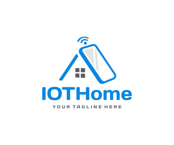 Home Automation System Logo Design. Smart-Home-Technologie Vektordesign. Handy mit Hausdach - Vektor, Bild