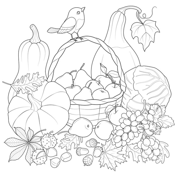 Autumn Harvest black and white vector illustration - Vector, Image