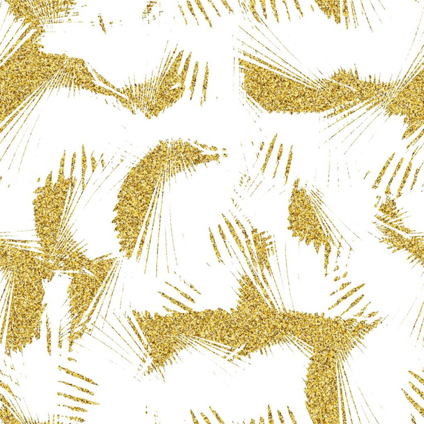 Złoty brokat i biały tropikalny wzór bez szwu - Zdjęcie, obraz