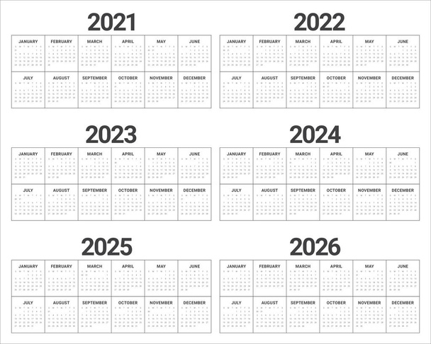 Anno 2021 2022 2023 2024 2025 2026 calendario modello di progettazione vettoriale, design semplice e pulito - Vettoriali, immagini
