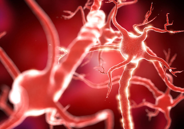 Aktivní nervové buňky, 3D ilustrace - Fotografie, Obrázek