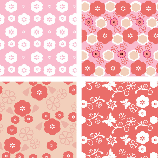set floral pattern blossom cherry - Διάνυσμα, εικόνα