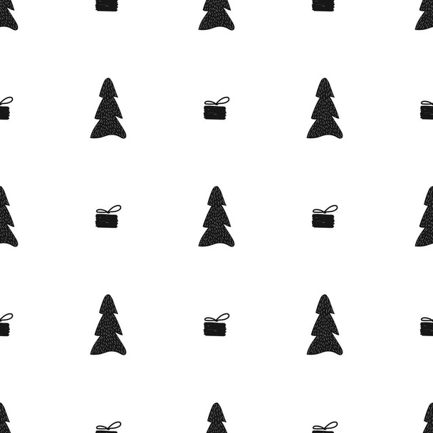 Бесшовный узор с елкой и снежинкой для зимних праздников дизайн. - Вектор,изображение