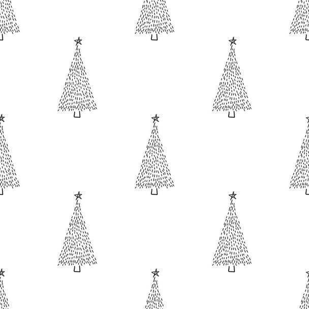 クリスマスツリーと冬の休日のデザインの雪の結晶とシームレスなパターン. - ベクター画像
