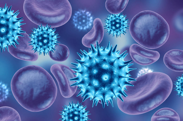 Virus infected blood cells.3d illustration - Photo, Image