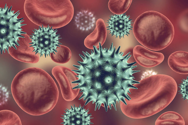 Vírus fertőzött vérsejtek.3d illusztráció - Fotó, kép