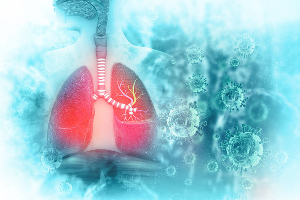 ウイルスや細菌はヒト肺に感染した。肺疾患。 3Dイラスト - 写真・画像