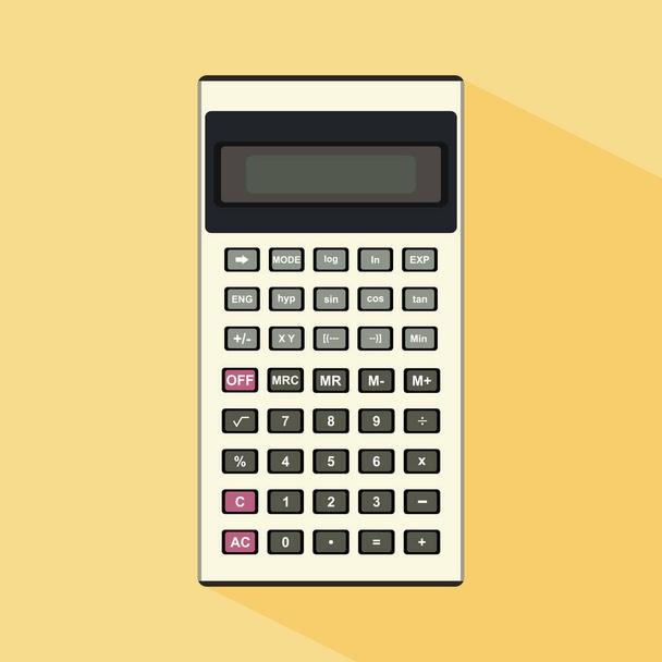 Colored calculator icon isolated on color background. Vector illustration. Electronic calculator with shadow in flat style. Digital keypad math isolated device vector illustration. - Wektor, obraz