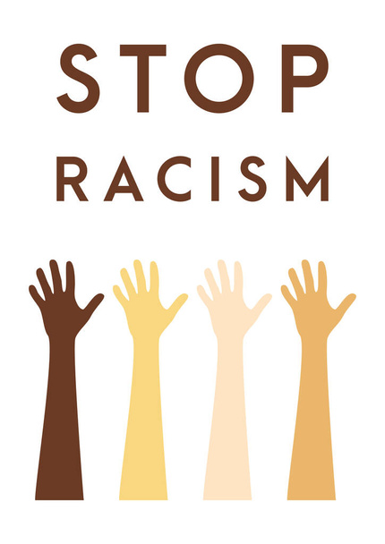 Σταματήστε το εικονίδιο ρατσισμού. Αφίσα κινήτρων κατά του ρατσισμού και των διακρίσεων. Πολλά χέρια διαφορετικών φυλών μαζί Διάνυσμα Εικονογράφηση - Διάνυσμα, εικόνα