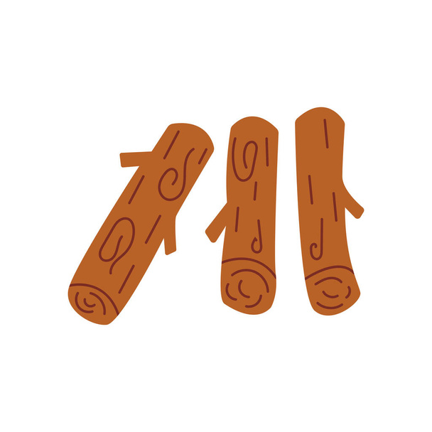 Hromada dřeva na podpal, tři klády, dřevo na podpal. Barevný vektor izolované ilustrace ručně kreslené - Vektor, obrázek