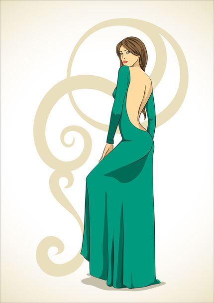 Girl in a Green Dress - Vector, Image
