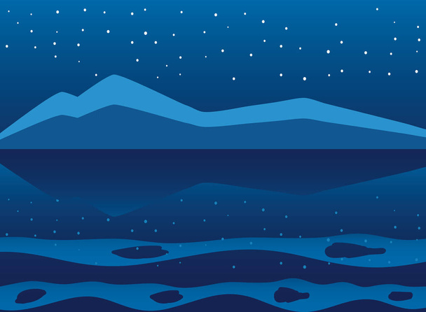 Landschaft Nachthimmel Sterne Berge Fluss Strom - Vektor, Bild